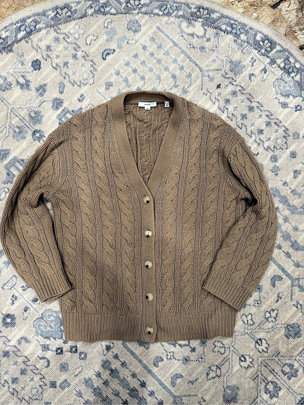 Vince Oversize Wool & Cashmere Cable Cardigan Brown Medium